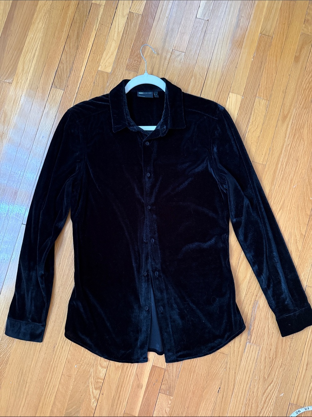 ASOS Black Velvet Long Sleeve Button-Up Shirt
